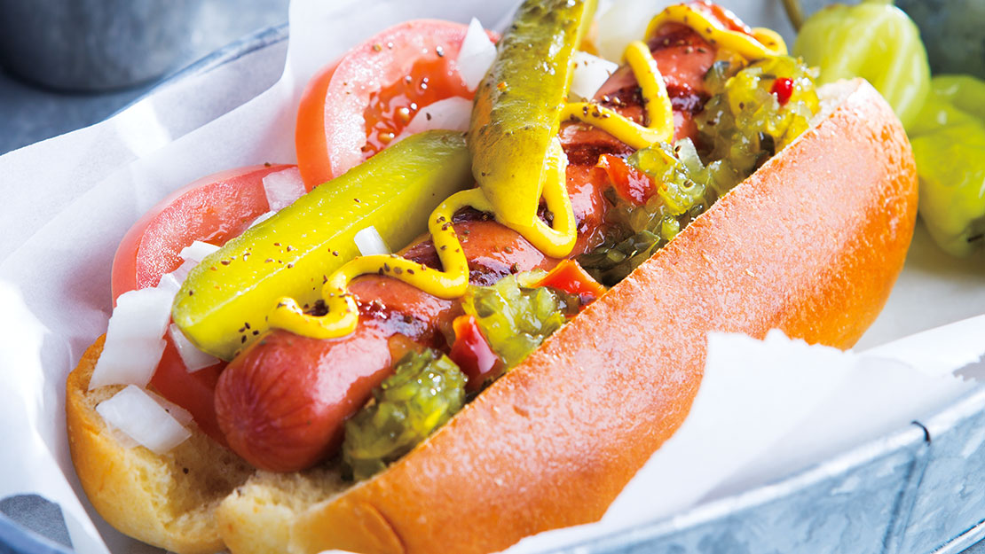 Hot Dog, 3.2 oz. wiener + bun + condiments